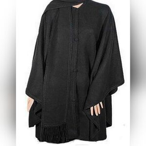 Elegant Black Women's Poncho Cape Attached Scarf Goth Streetwear